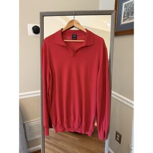 Vintage Gran Sasso Sweater Wool Merino Red SZ Large Collared V-Neck Pullover Men